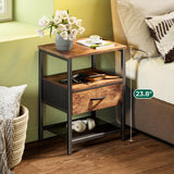 Night Stand with Fabric Drawer, Side Table with Mesh Shelf, Bedroom Nightstand