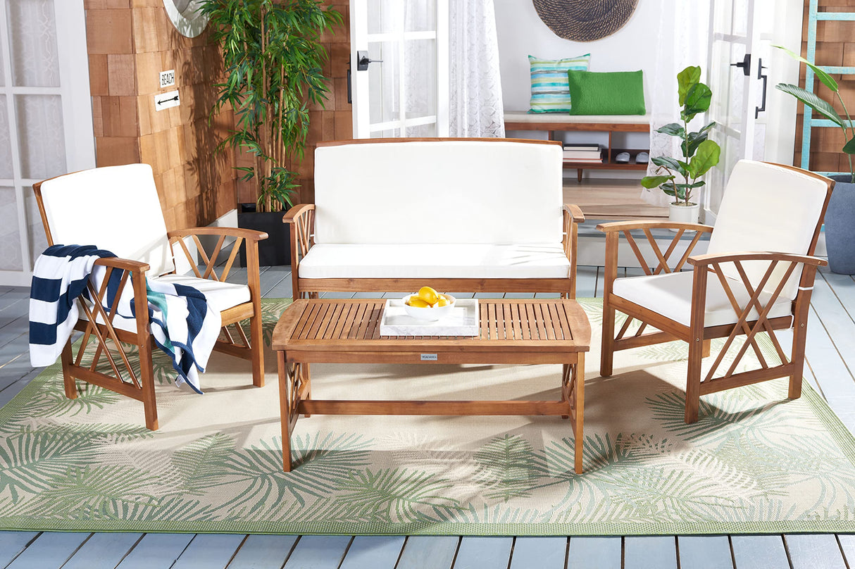 Outdoor Collection Fontana Natural/ Beige 4-Piece Conversation Patio Set with Cushions