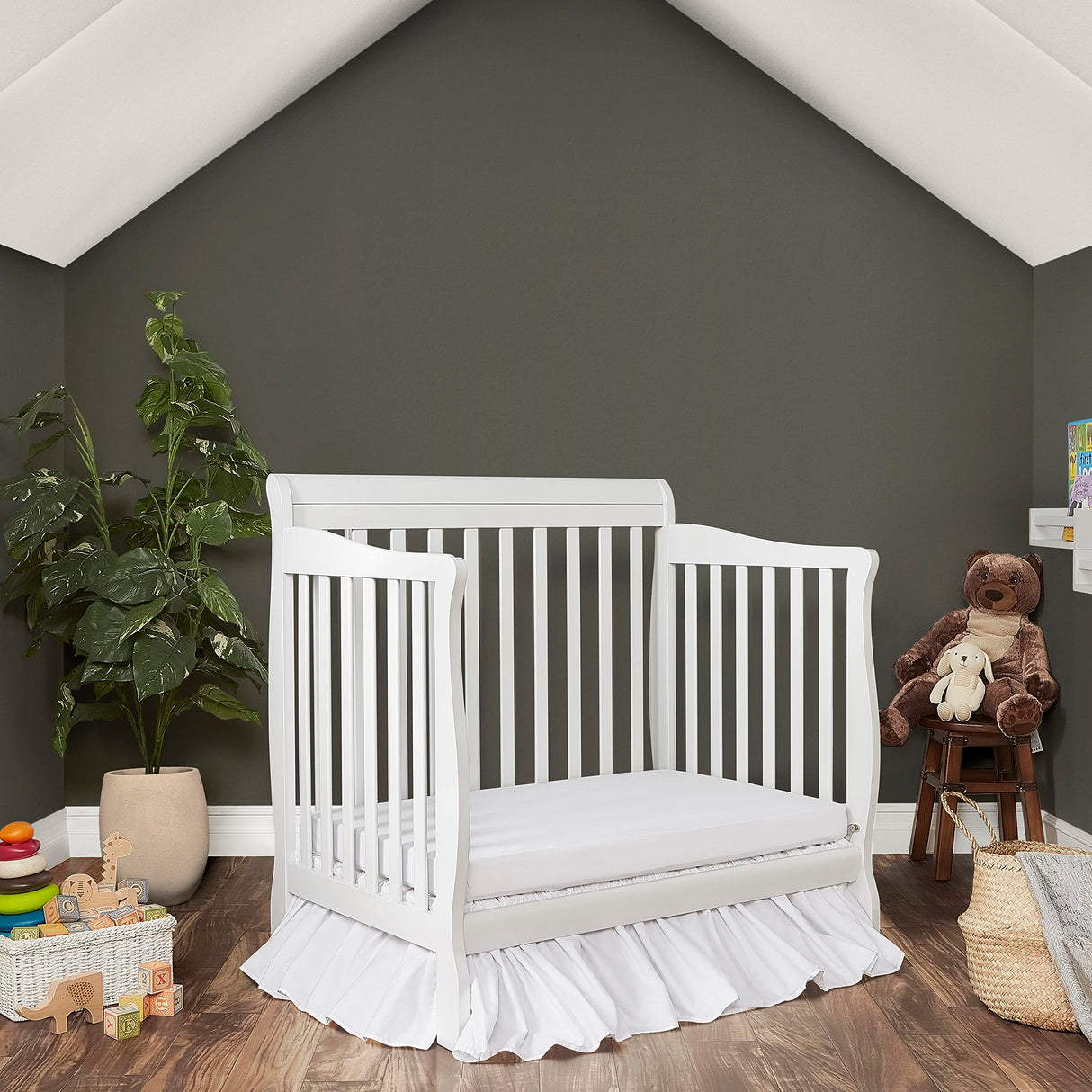 Aden 4-in-1 Convertible Mini Crib In White, Greenguard Gold Certified, Non-Toxic Finish