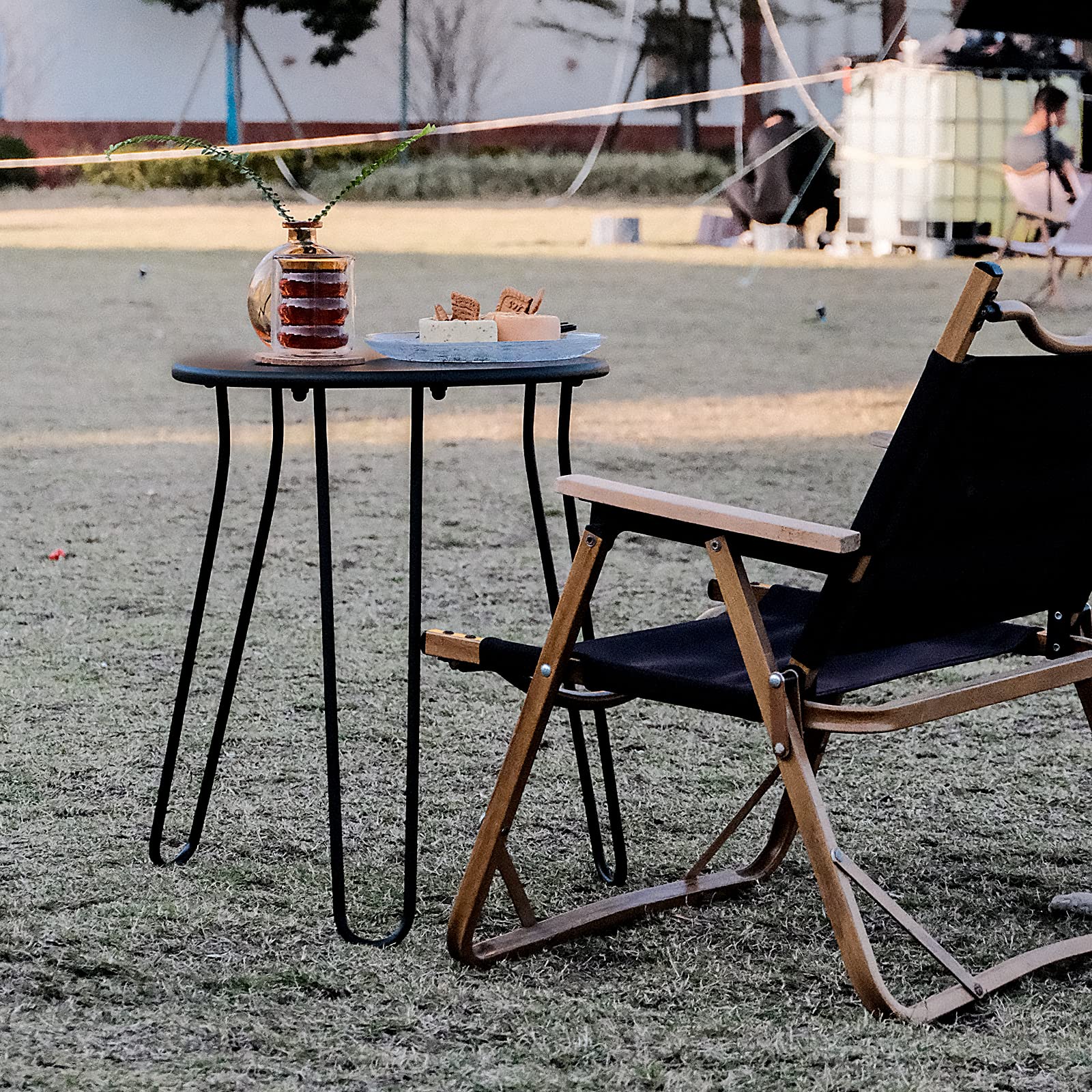 Small Patio Side Table, Weather Resistant Anti-Rust Outdoor Metal Patio Round End Table