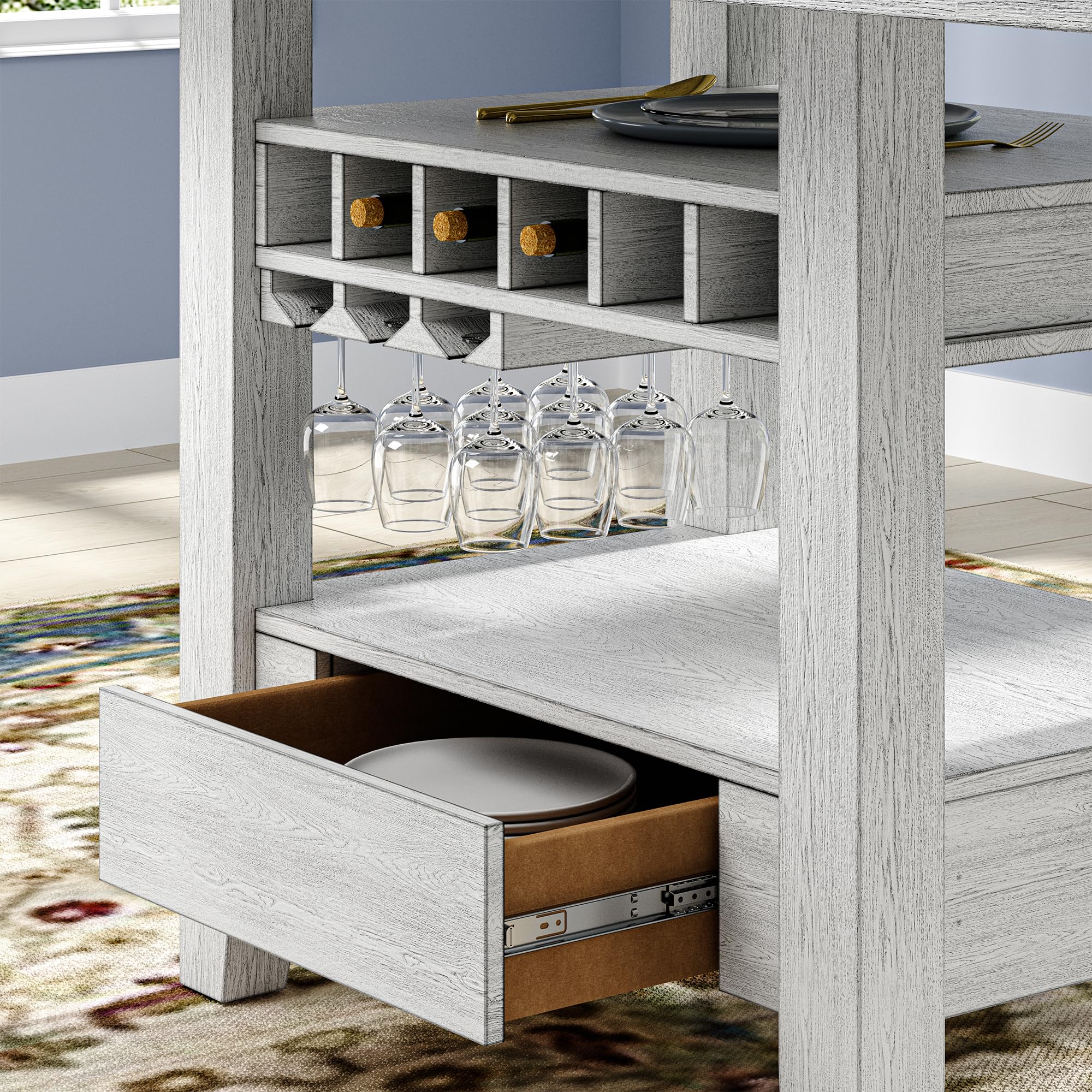 Solid Wood Dining Table Set for 6 with Expandable Drop Leaf