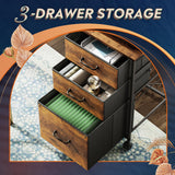 Mobile File Cabinet, Rolling Printer Stand with 3 Drawers, Fabric Vertical Filing Cabinet