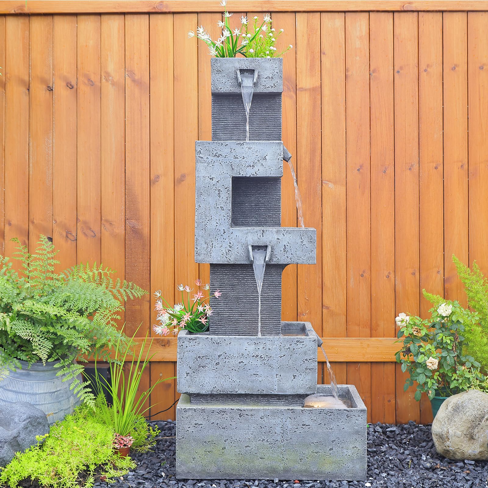 Garden Fountains Outdoor Water Fountain - 47.2 Inches 4 Tired Modern Indoor Floor