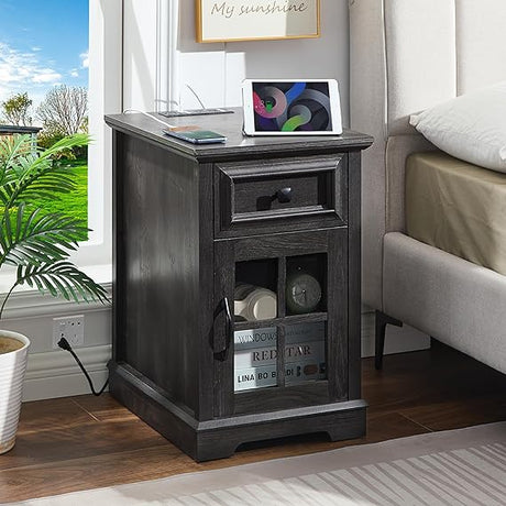 Farmhouse XXL End Table with Charging Station, Side Table with USB Ports and Outlets