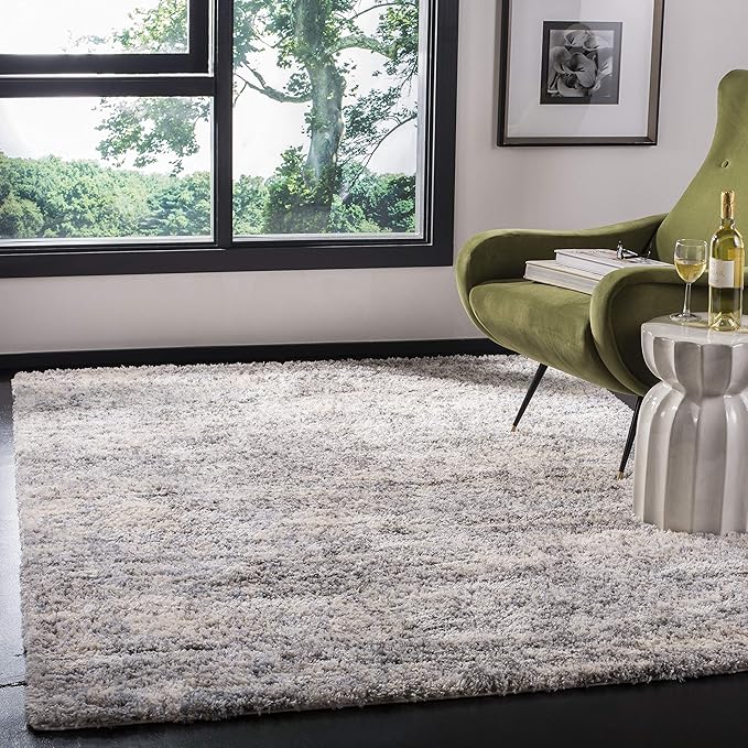 Berber Shag Collection Area Rug - 8' x 10', Grey Blue & Cream, Modern Abstract Design