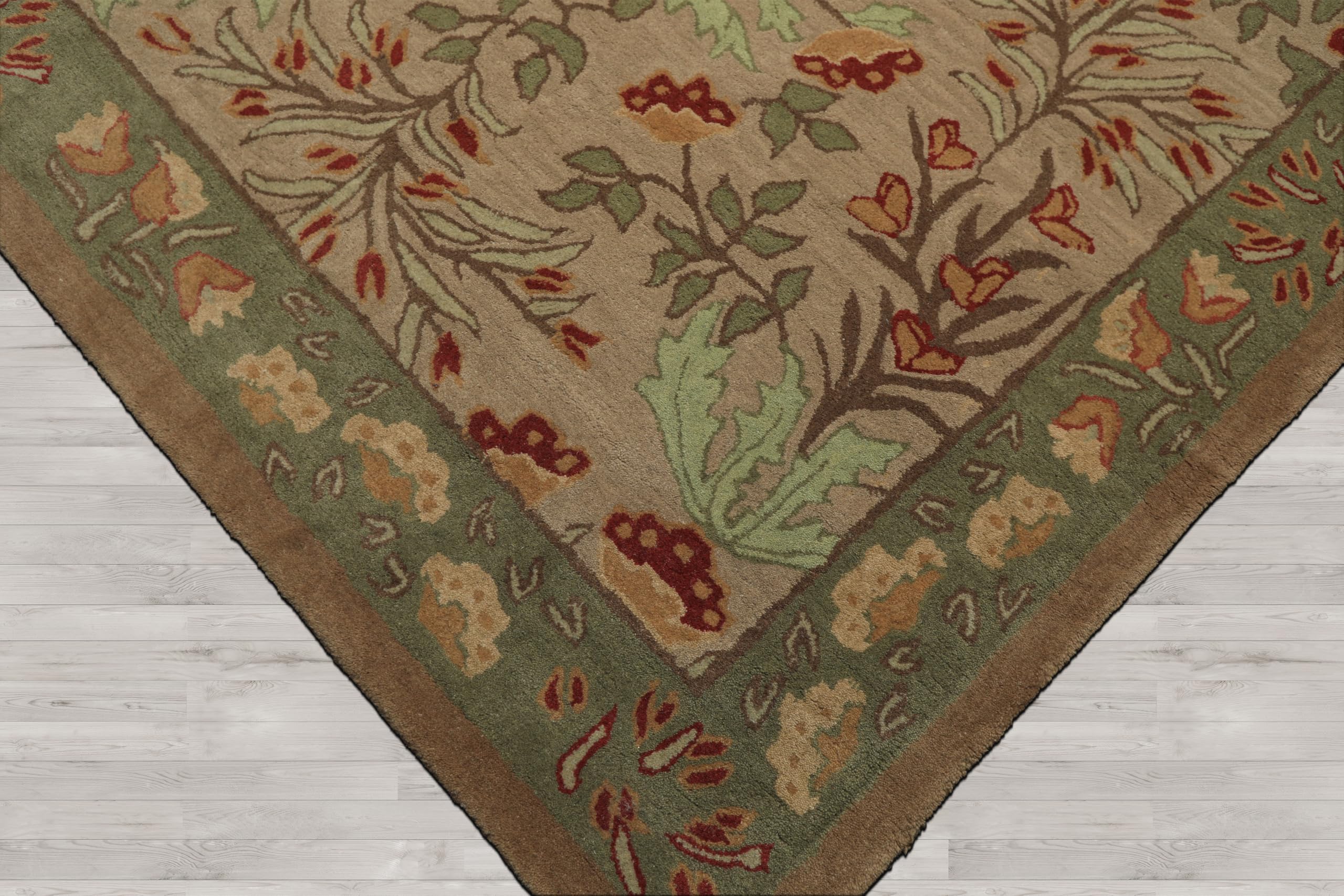 10x14 Handmade Wool Area Rug - Floral Beige & Sage
