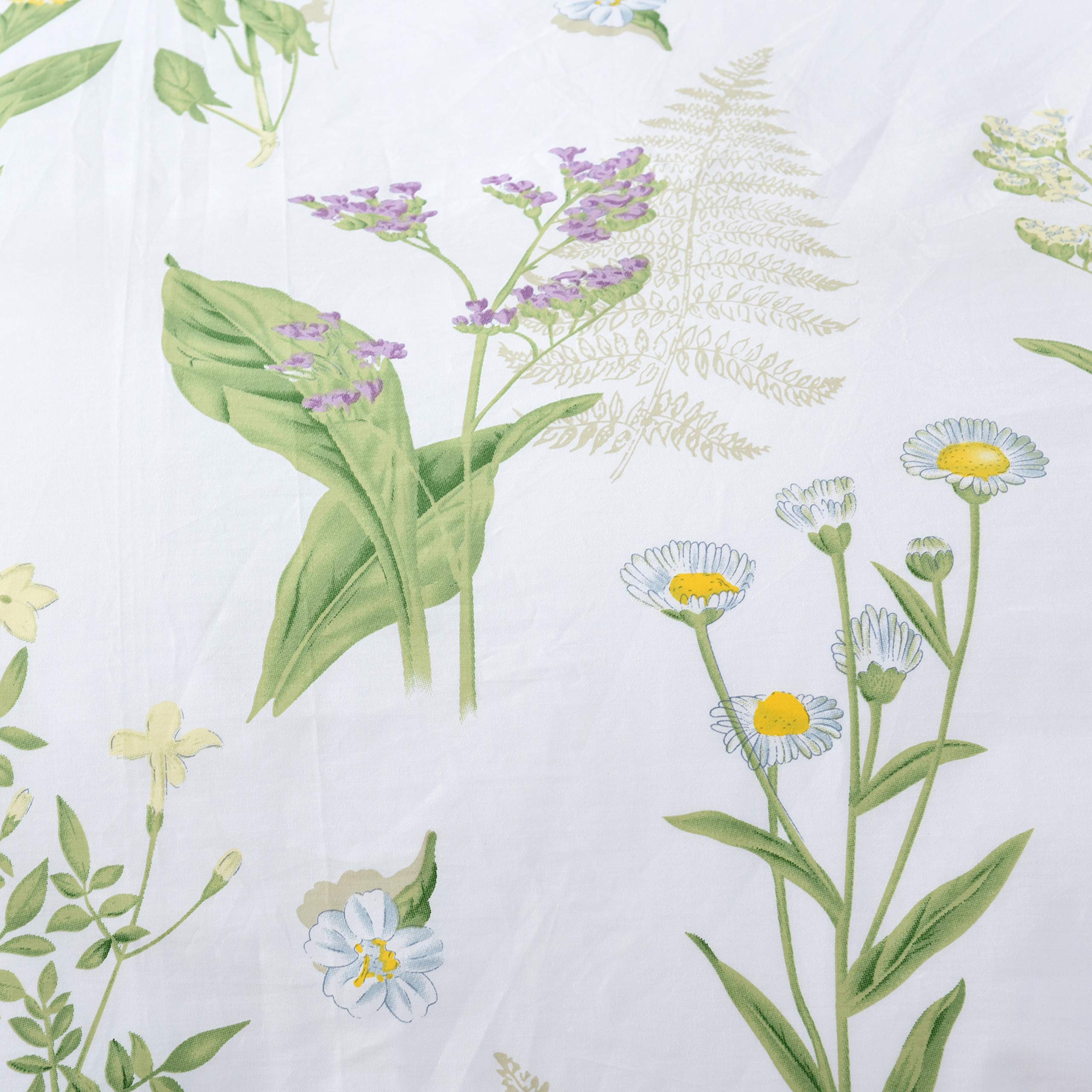 Cover Set Queen Shabby Green Daisy and Lavender Flowers 100% Cotton with Hidden