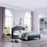 Contemporary Low Profile Fully Upholstered Fabric Platform Bed Frame, Queen,