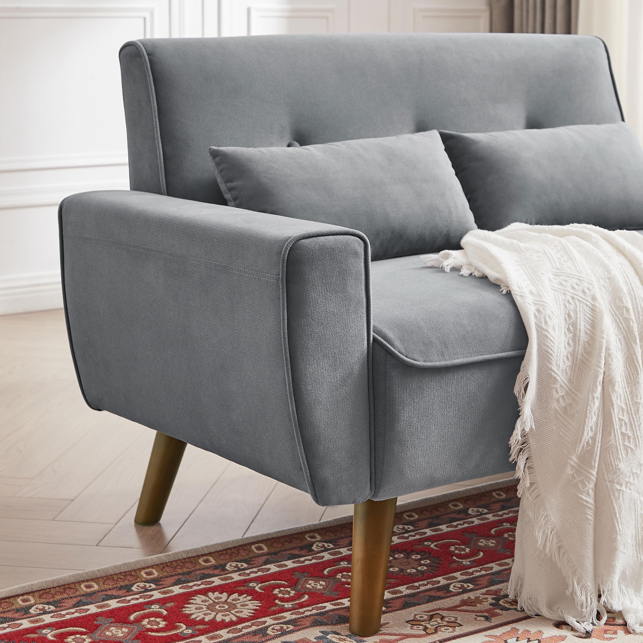 48" Small Loveseat Sofa, Mid Century Modern Linen Love Seat Couch