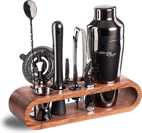 10-Piece Bar Tool Set with Mahogany Stand | Perfect Home Bartending Kit