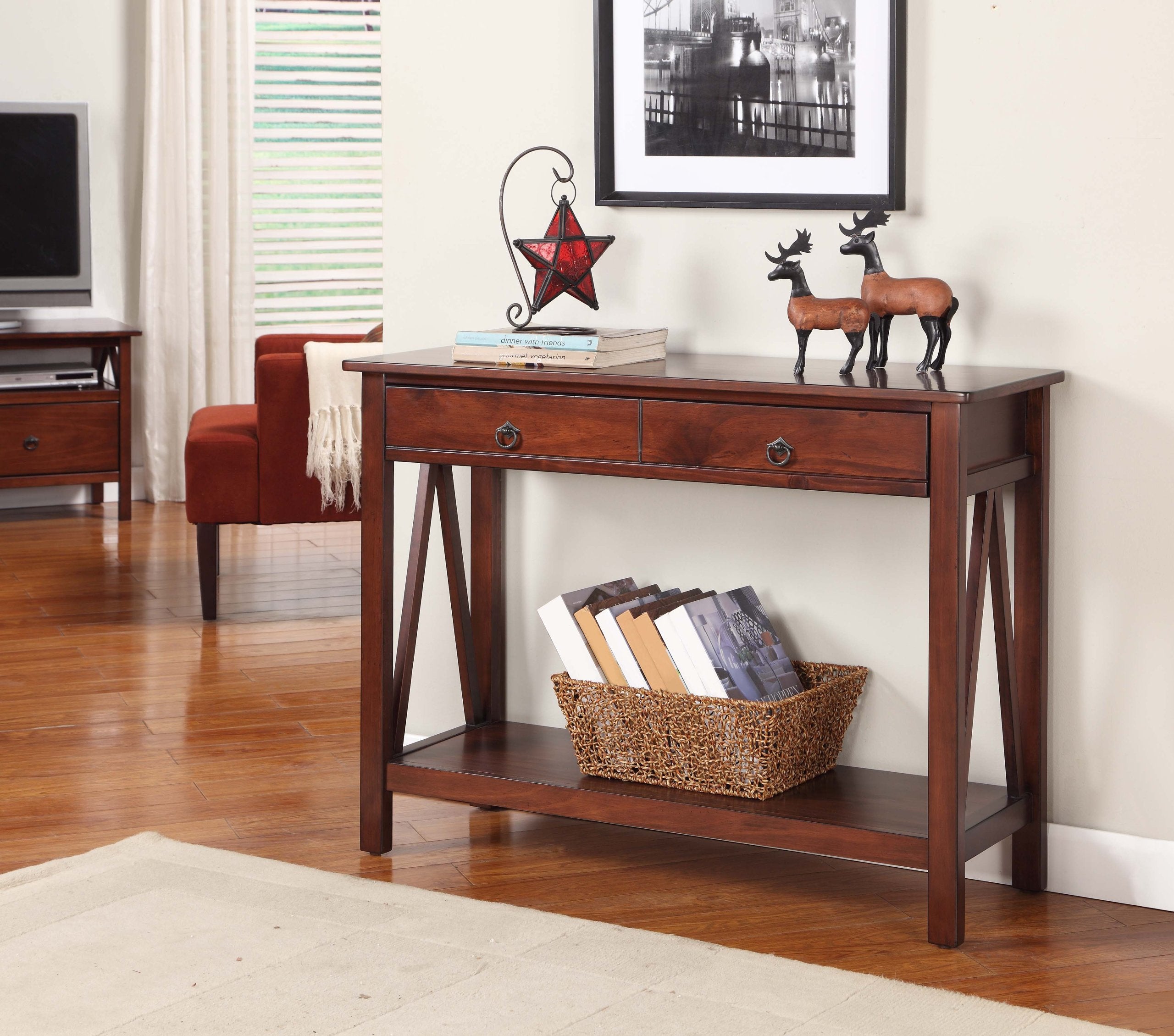 Home Dcor Console Table, 42.01"w x 13.98"d x 30.71"h, Antique Tobacco