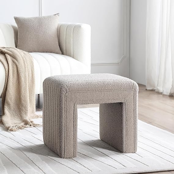 Vanity Stool Chair,Modern Boucle Ottoman Foot Stool