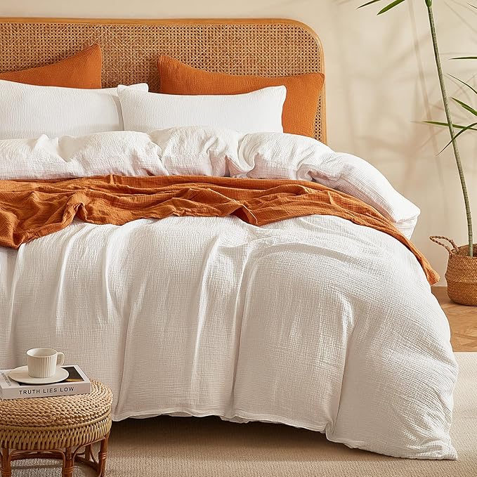 Muslin Duvet Cover Set, 100% Washed Cotton Duvet Cover Queen Size