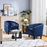 Velvet Club Chair, Modern Tufted Accent Chair with Armrest, Upholstered Barrel Chair with Solid Legs for Living Room/Bedroom/Study/Waiting Room, Navy Blue