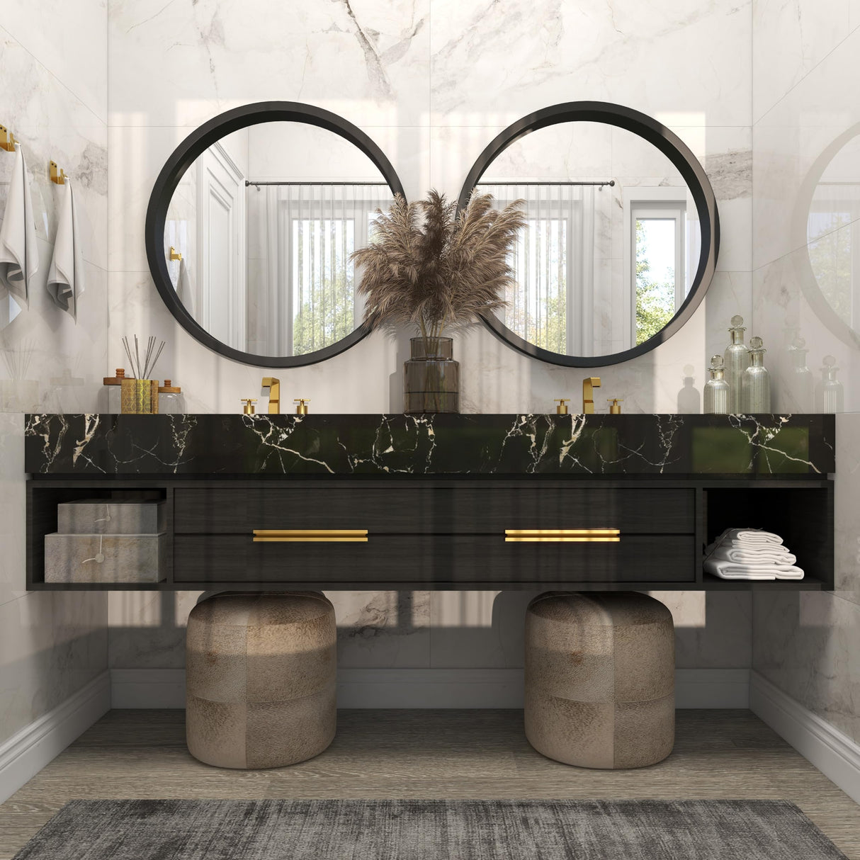 Wooden Room Wall Mirror Entryway Mirror, Wall Mounted Mirror 32" x 2" x 32", Black