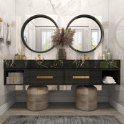 Wooden Room Wall Mirror Entryway Mirror, Wall Mounted Mirror 32" x 2" x 32", Black