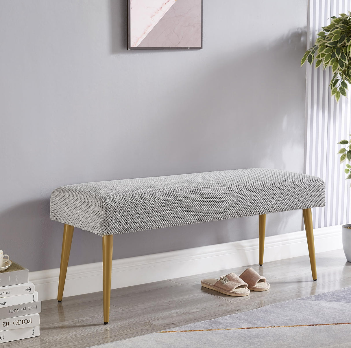 Upholstered Bench Ottoman Entryway Bench Stool with Padded Seat