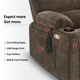 MCombo Power Lift Recliner Chair Sofa with Massage and Heat for Big Elderly People, USB Ports, Side Pockets, Fabric R7096 (Medium-Wide, Coffee)