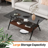 Glass Coffee Table Modern Rectangle Coffee Table with Tempered Glass Top