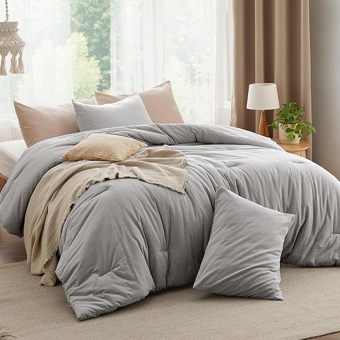 Comforter Set Queen Size Taupe - Cotton Fabric with Microfiber Inner Fill