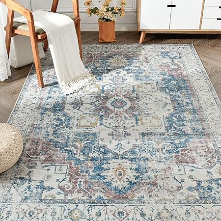 Area Rug 6x9 Washable Rug Vintage Rug Indoor Floor Cover Print Distressed