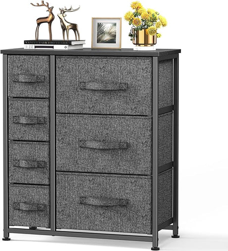 Fabric Dresser, Dresser for Bedroom with 5 Drawers, Wide Dresser Storage Tower Organizer Unit with Wood Top