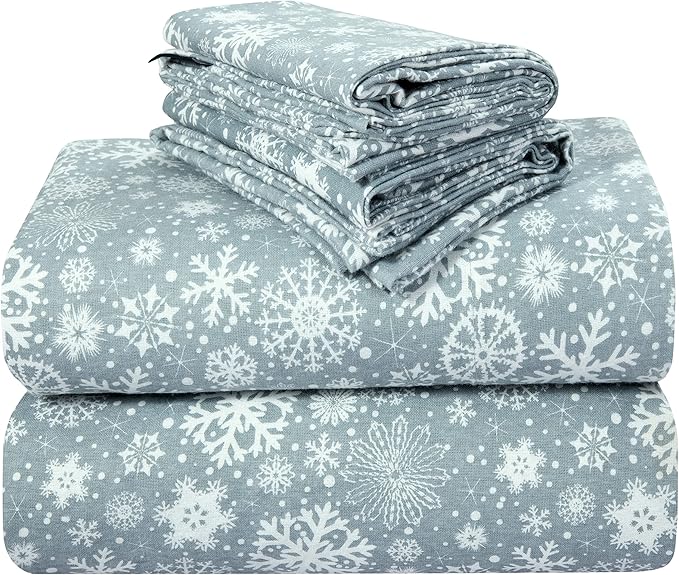 Printed Flannel Sheet Set - Soft, Warm, Moisture Wicking - Bedding Set (Queen,