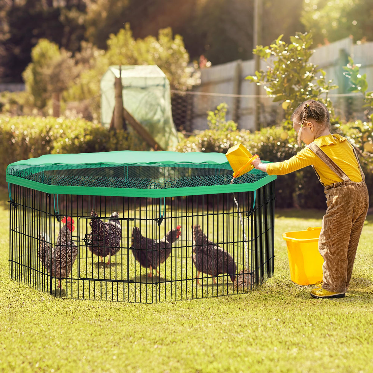 YITAHOME 8 Panel Foldable Chicken Coop with UV-Proof Oxford Cloth, Metal Chicken Tractor Cage Duck Rabbit Cat Crate, Outdoor Walk-in Poultry Cage