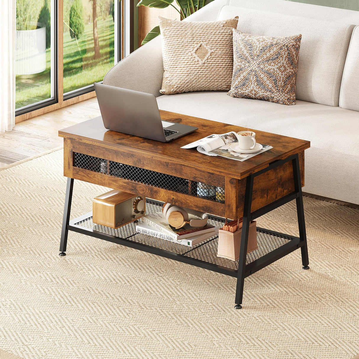 Top Coffee Table, 3 in 1 with Hidden Compartment, Multi-Function Coffee Table Converts