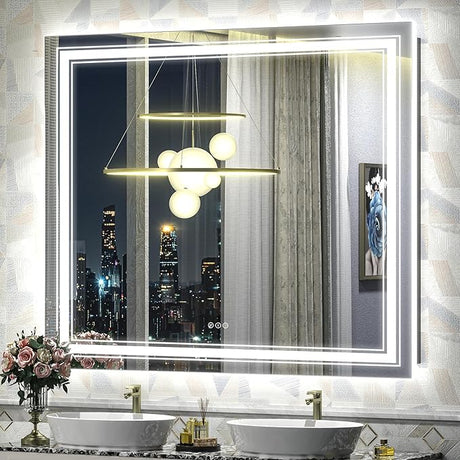 48x40 inch Large LED Bathroom Mirror, Lighted Vanity Mirror for Wall, Dimmable