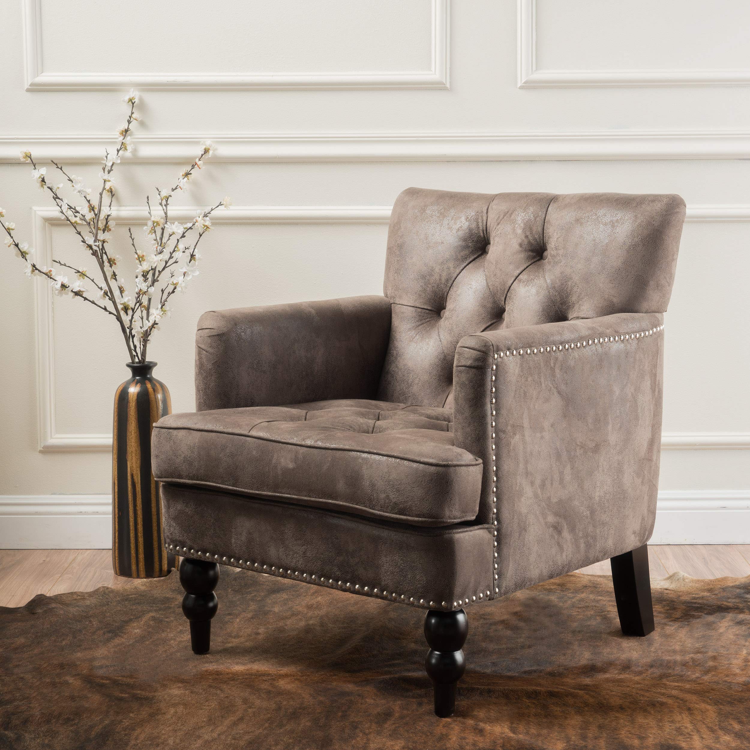 Knight Home GDFStudio Medford Brown Tufted Club Chair, Fabric Accent Chair