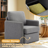 360° Swivel Accent Chair, Modern Upholstered Linen Fabric Arm Chair with Hidden