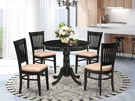 ANVA5-OAK-W 5 Piece Dining Set Includes a Round Dining Room Table with Pedestal