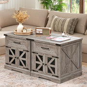 Farmhouse End Table with Charging Station, 24" Large Sofa Side Table