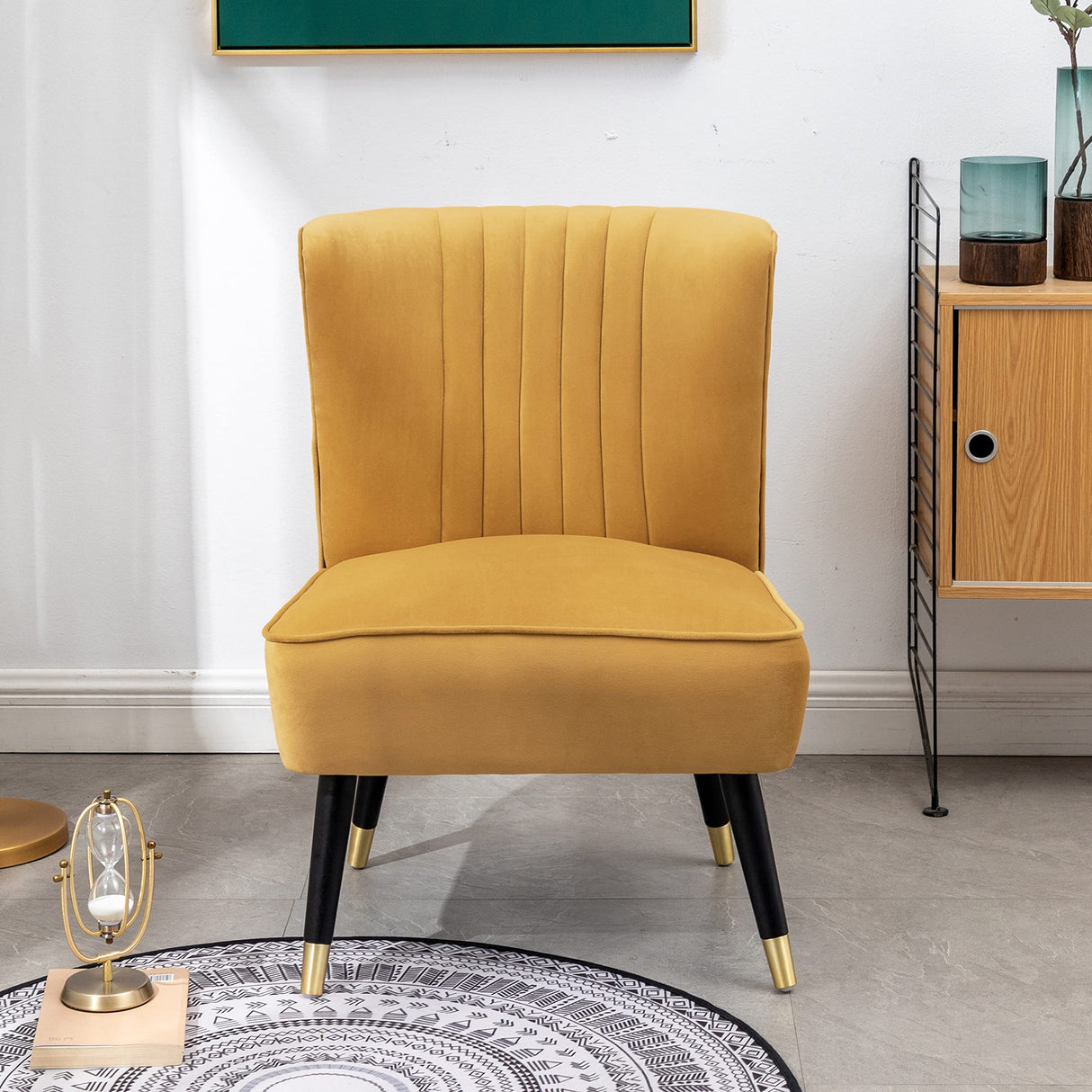 HomeZero Aero Mid-century Modern Upholstered Accent Chair, Gold