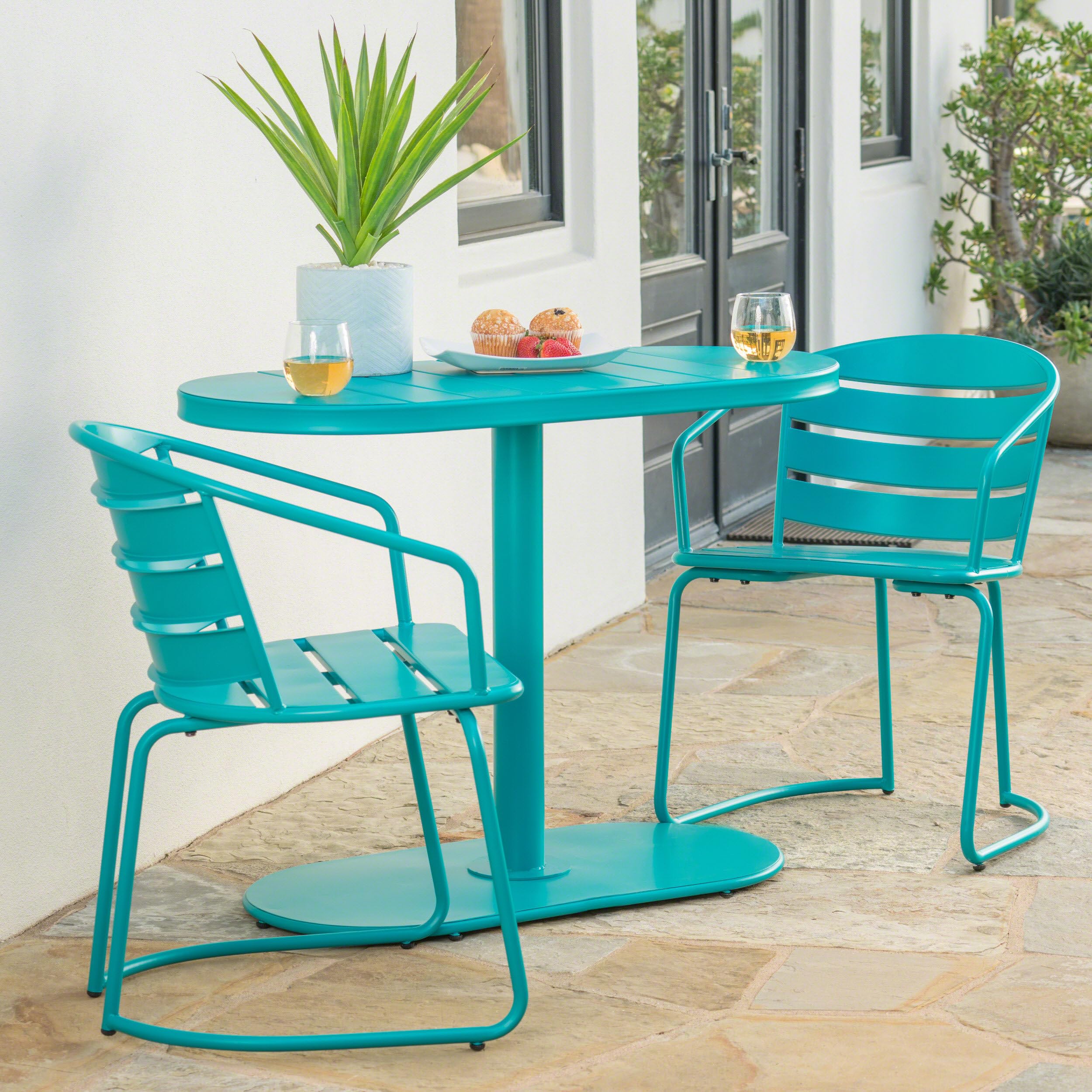 Patio Bistro Set, Outdoor Iron Bistro Set, 3 Pieces Retro Porch Furniture Set