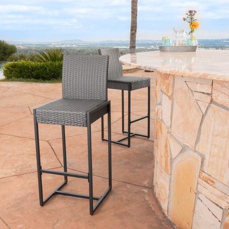 Conrad Outdoor Wicker Barstools, 2-Pcs Set