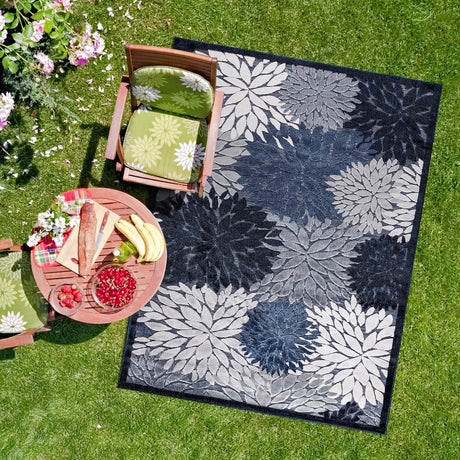 Indoor/Outdoor Rug, Navy Blue 6’x9’ Floral Exotic Tropical Area Rugs for Indoor and Outdoor