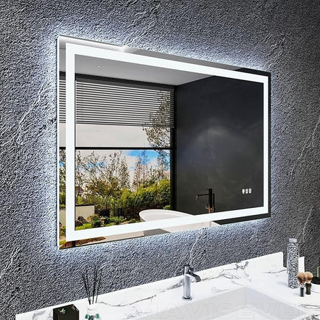 LED Bathroom Mirror 48"x 30", Front Lit and Backlit LED Mirror with Lights