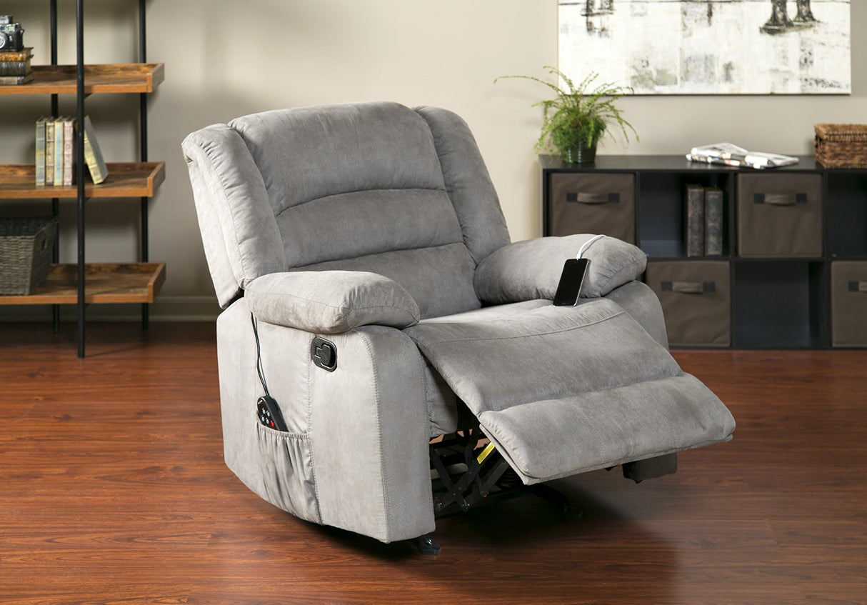 Longstreet Rocker Recliner with Massage, Heat and Dual USB ports,