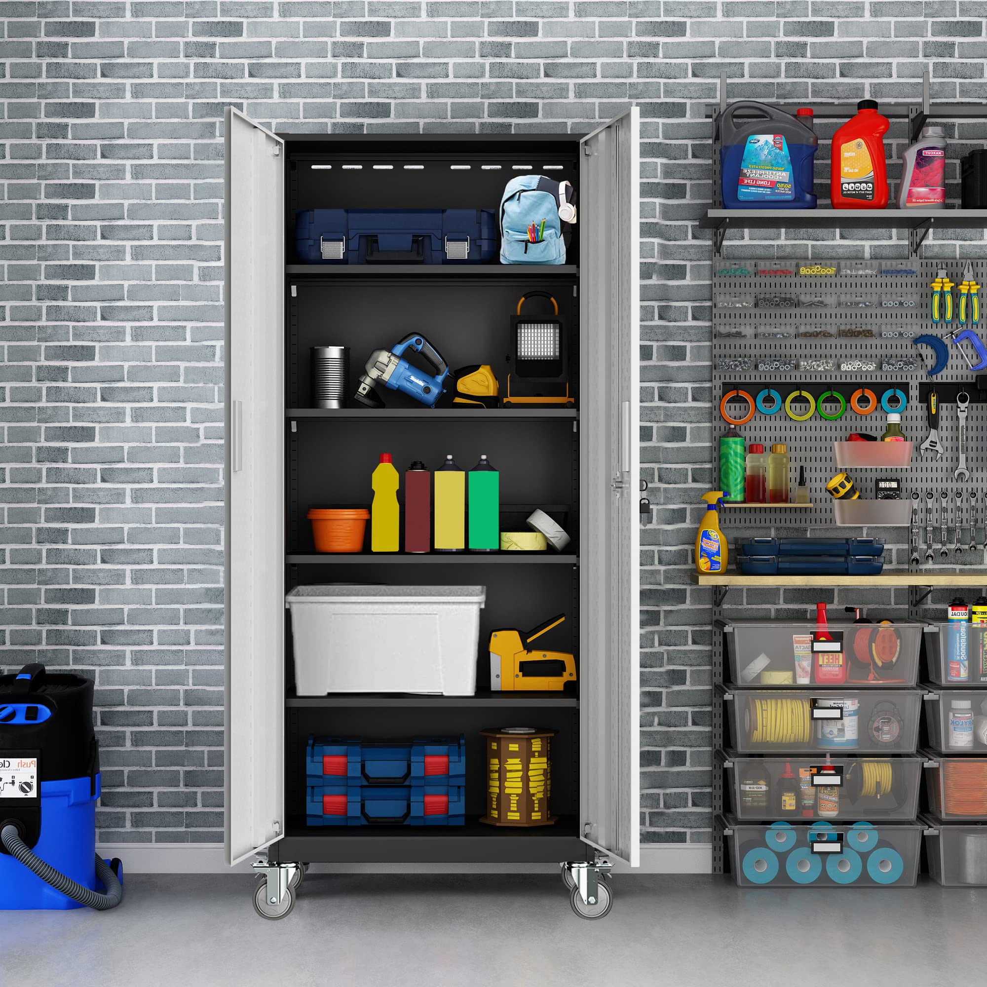 Garage Storage Cabinet, 72" Tool Storage Cabinet Utility Locker