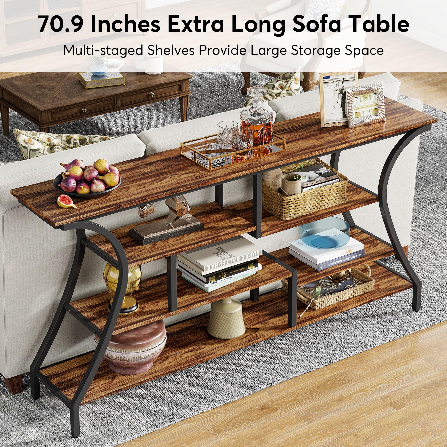 70.9 Inch Extra Long Console Table, Industrial Narrow Sofa Table