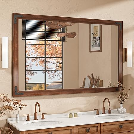 55 x 36 Inch Black Wood Framed Mirror for Bathroom Wall, Farmhouse