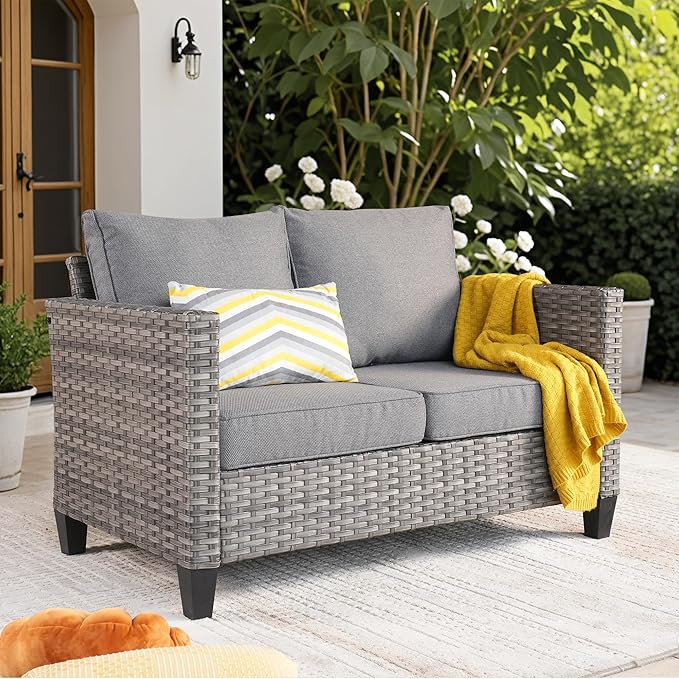 Patio Sofa All Weather Outdoor Furniture Loveseat Couch High Back Wicker
