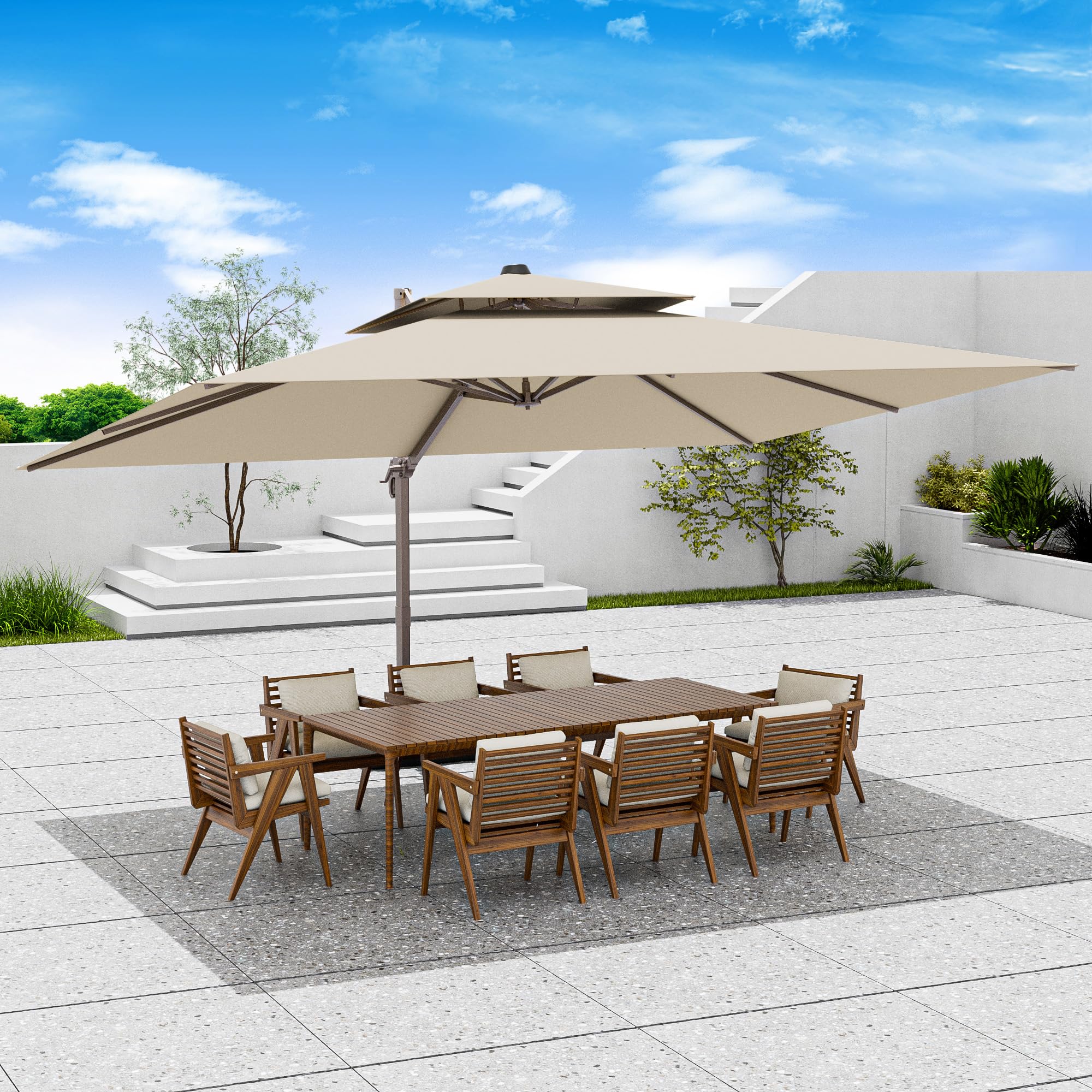 10x13 FT Patio Umbrella, Large Cantilever Rectangular Double Top Heavy Duty Offset Umbrellas