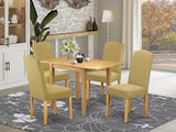 5 Piece Dining Set Includes a Rectangle Dining Room Table with Dropleaf and 4 Linen Fabric