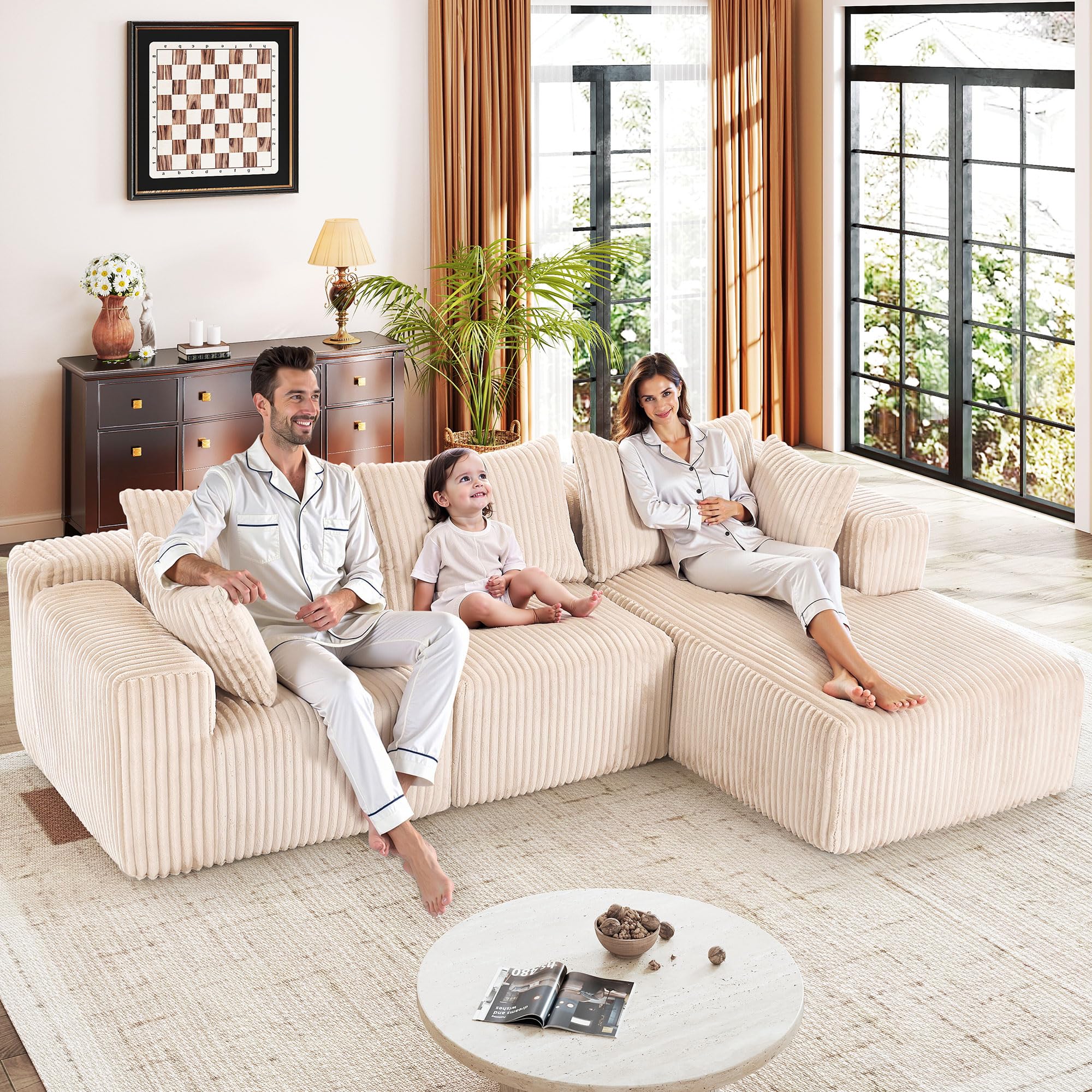 Modular Sectional Sofa with L-Shape Chaise, Cloud Sofa Living Room Bedroom Upholstered
