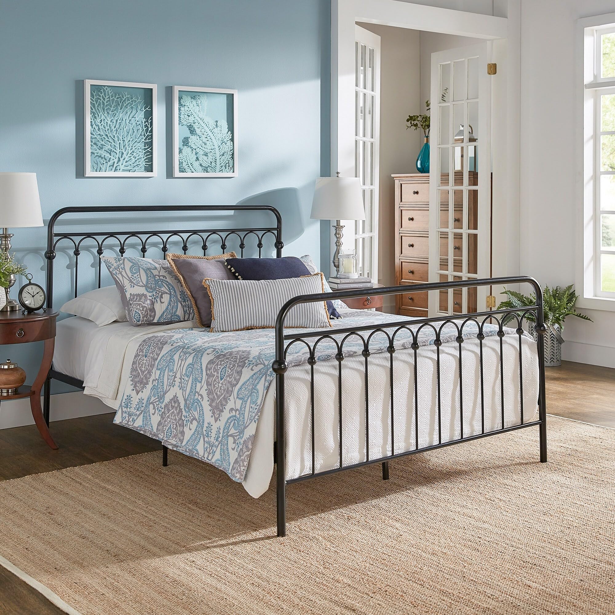 Eloise Metal Arcs Platform Bed by Classic Black Queen Traditional, Casual