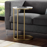 Ophelia Contemporary Metal and Glass Round C Accent Table, 16 Inch, Marble and Gold