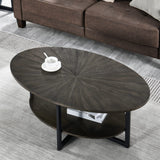 Oval Coffee Table with Storage Shelf, 43.3” Farmhouse Sofa Center Table